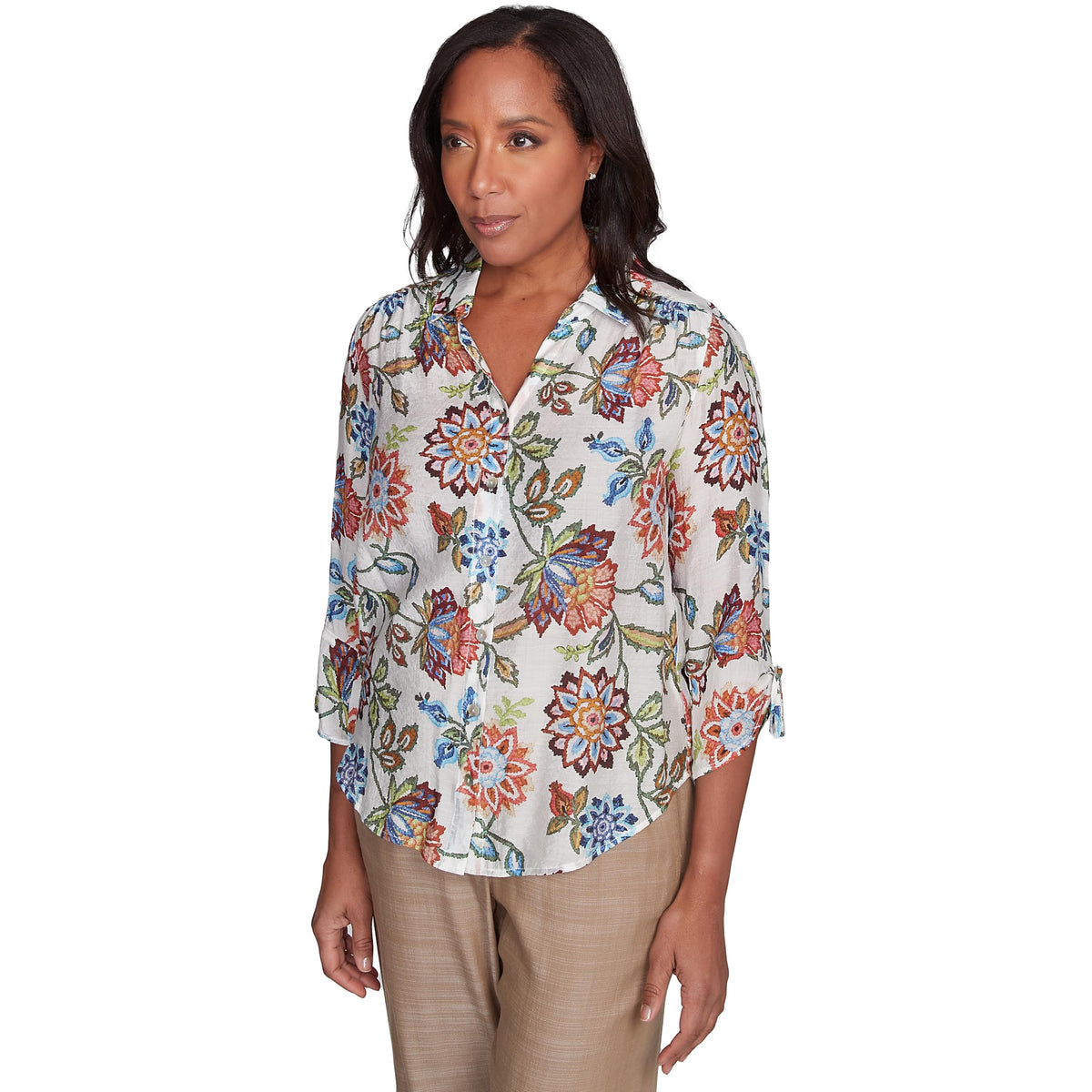 Alfred Dunner Baltic Floral Print Rayon Nylon Blouse (US, Alpha, X-Large, Regular, Petite, Petite, Multi)