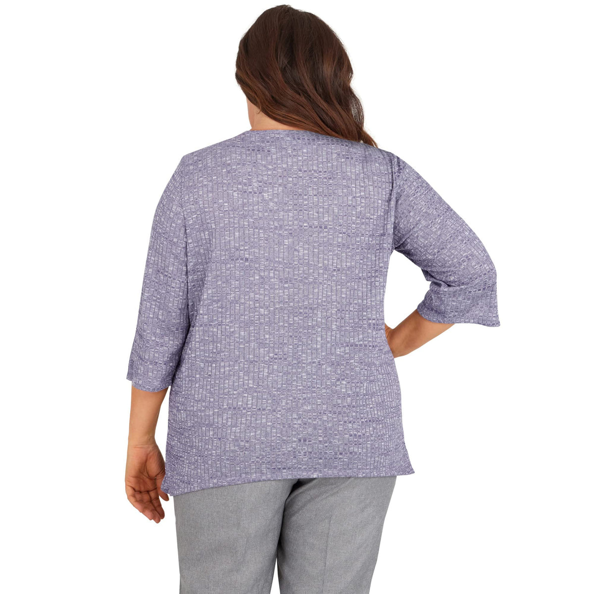 Alfred Dunner Women's Plus-Size Heather Knit Rib Keyhole Neck Top Size 3X Seagreen Plum