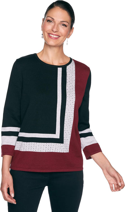 Alfred Dunner Women'sBold Colorblock Sweater with Jewel NecklineX-Large Multi