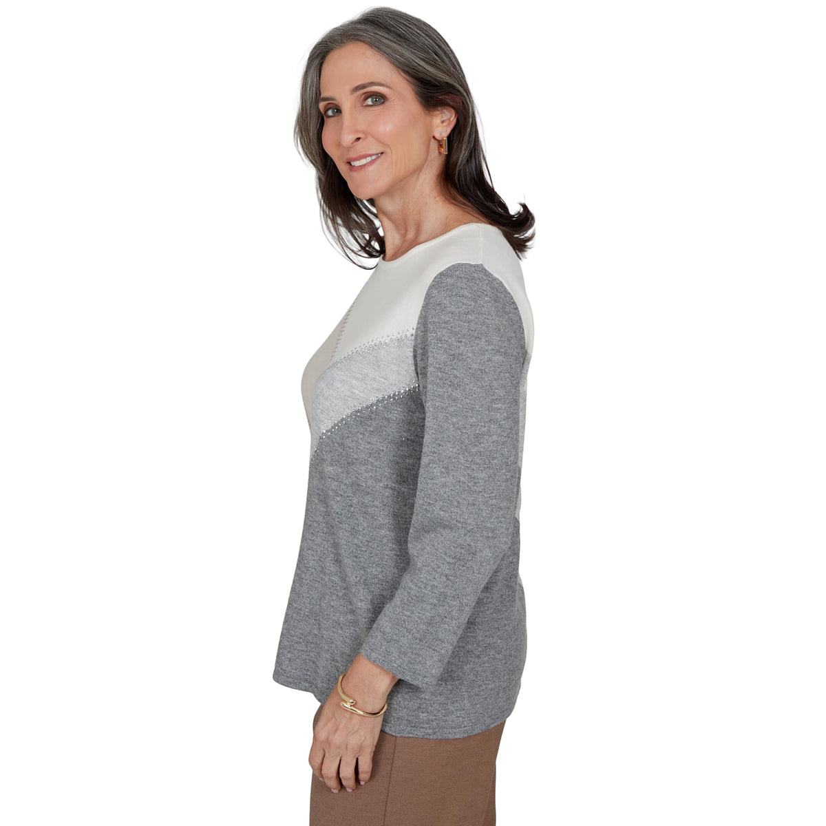 Alfred Dunner Petite Studded Colorblock Sweater, Grey, PL