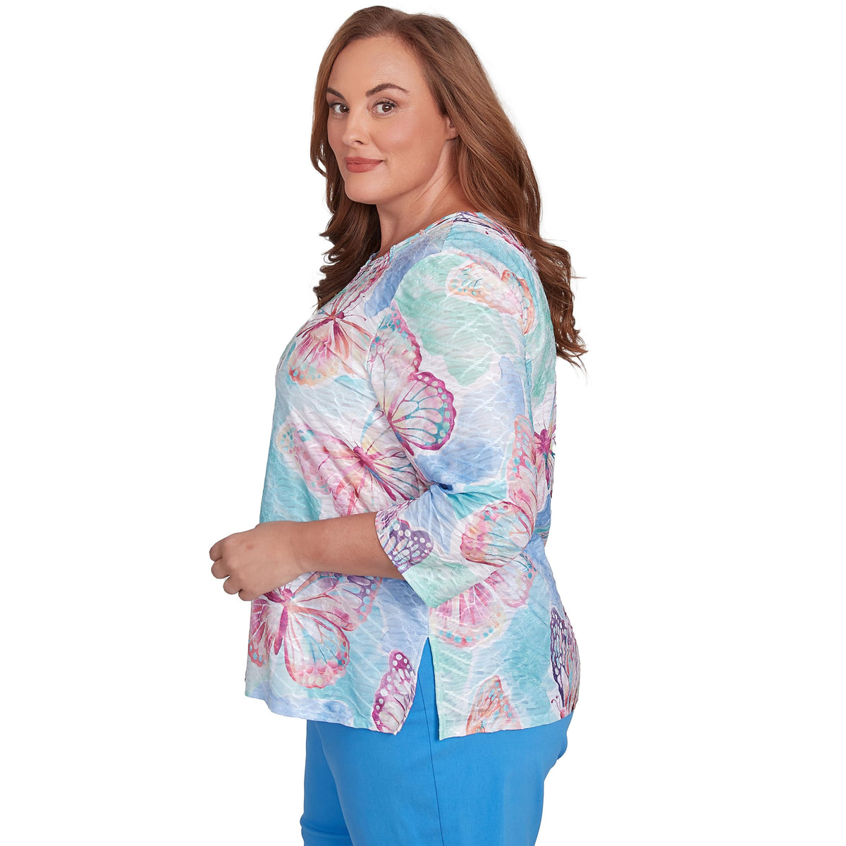 Butterfly Crewneck Three Quarter Sleeves Top