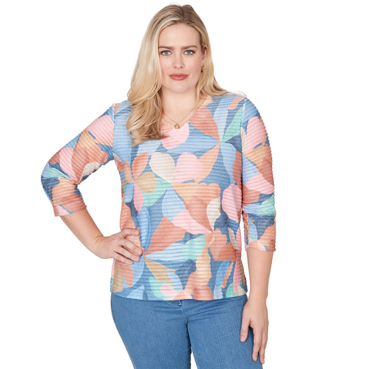 Alfred Dunner Women's Abstract Floral V Neck Top
