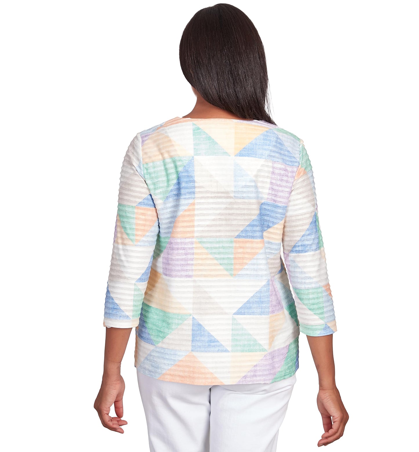 Alfred Dunner Classics Pastels Geometric Designs Polyester Tops 3/4 Sleeve