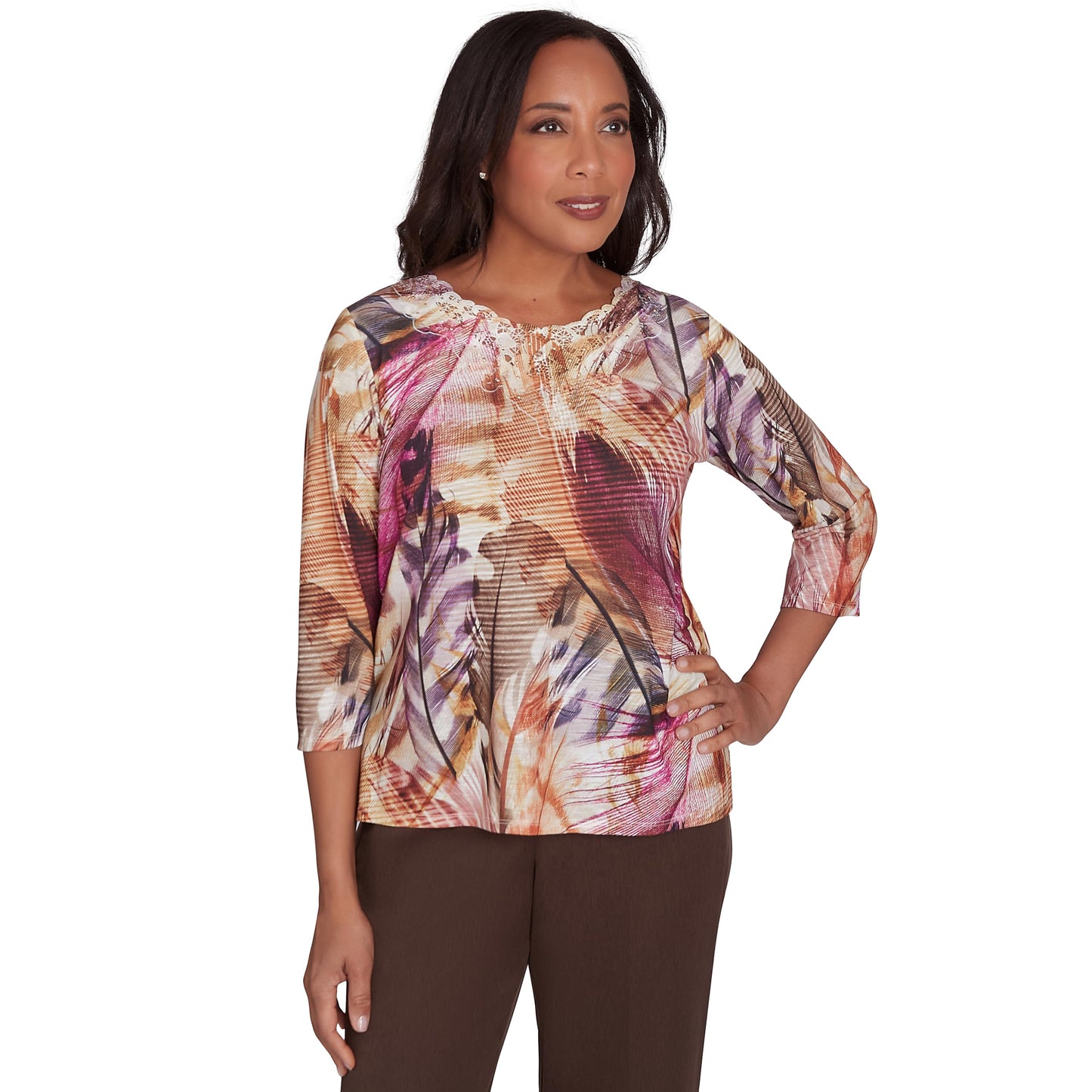 Alfred Dunner Wine Country Multi Color Polyester Top