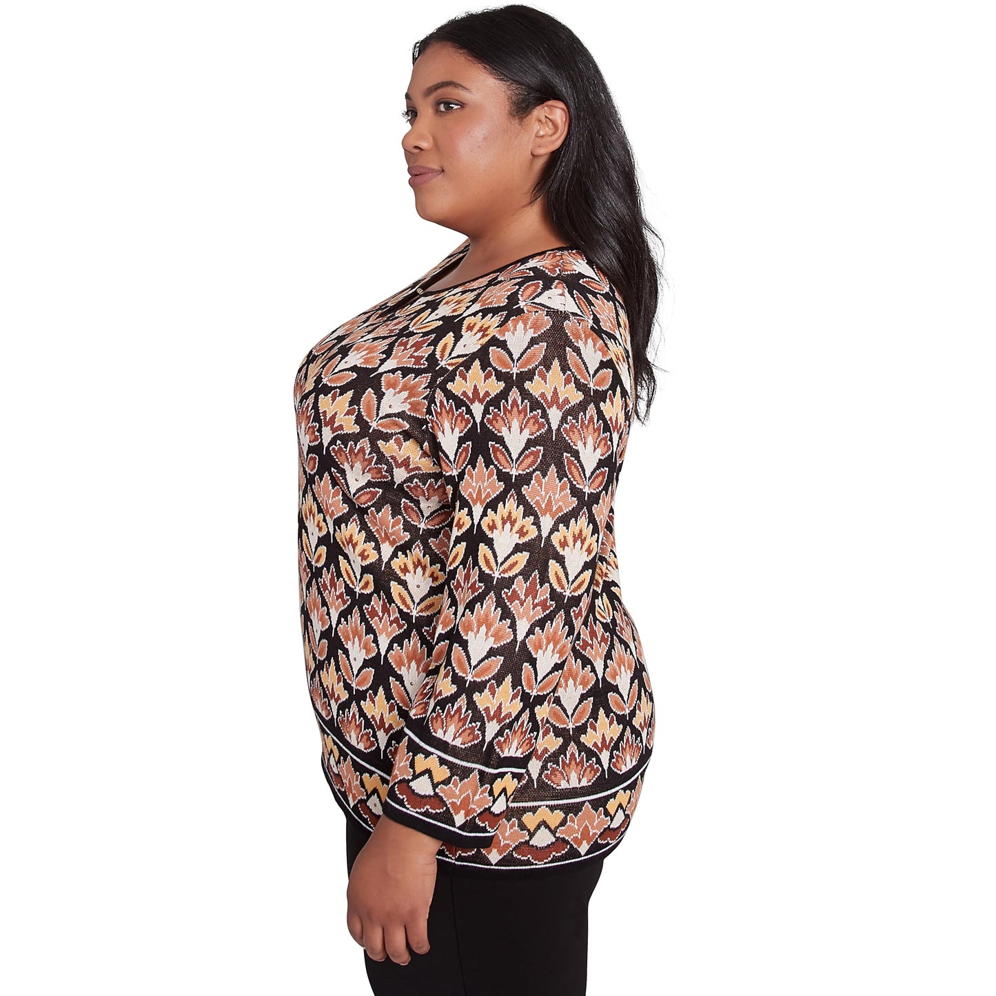 Alfred Dunner Rue Rivoli Border Floral Sweater (US, Alpha, 1X, Plus, Regular, Plus Size, Natural/Multi)
