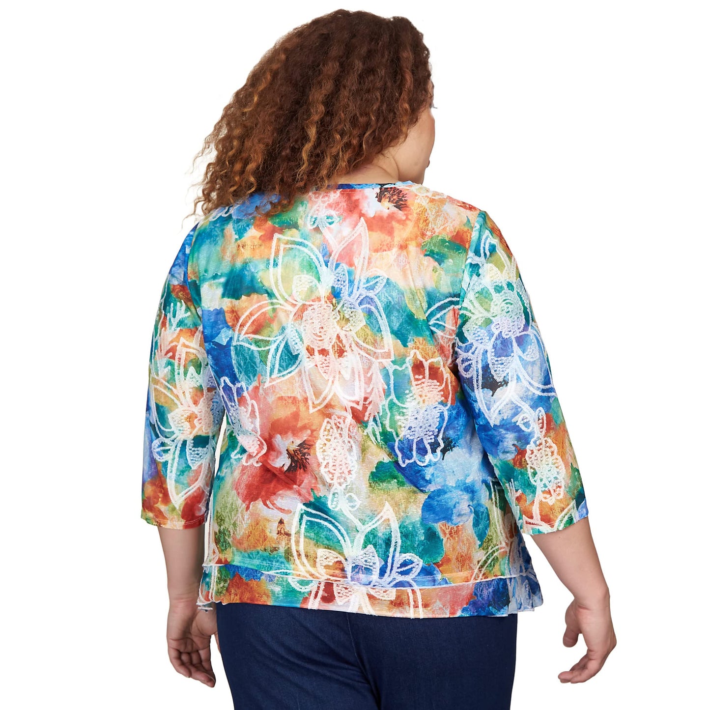 Alfred Dunner Women's Plus-Size Moody Watercolor Floral V-Neck Top