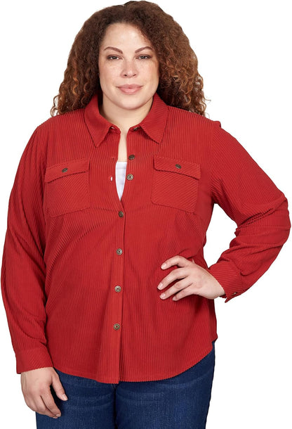 Alfred Dunner Women's Plus-size Soft Cord Shirt Jacket Size 3X Russet