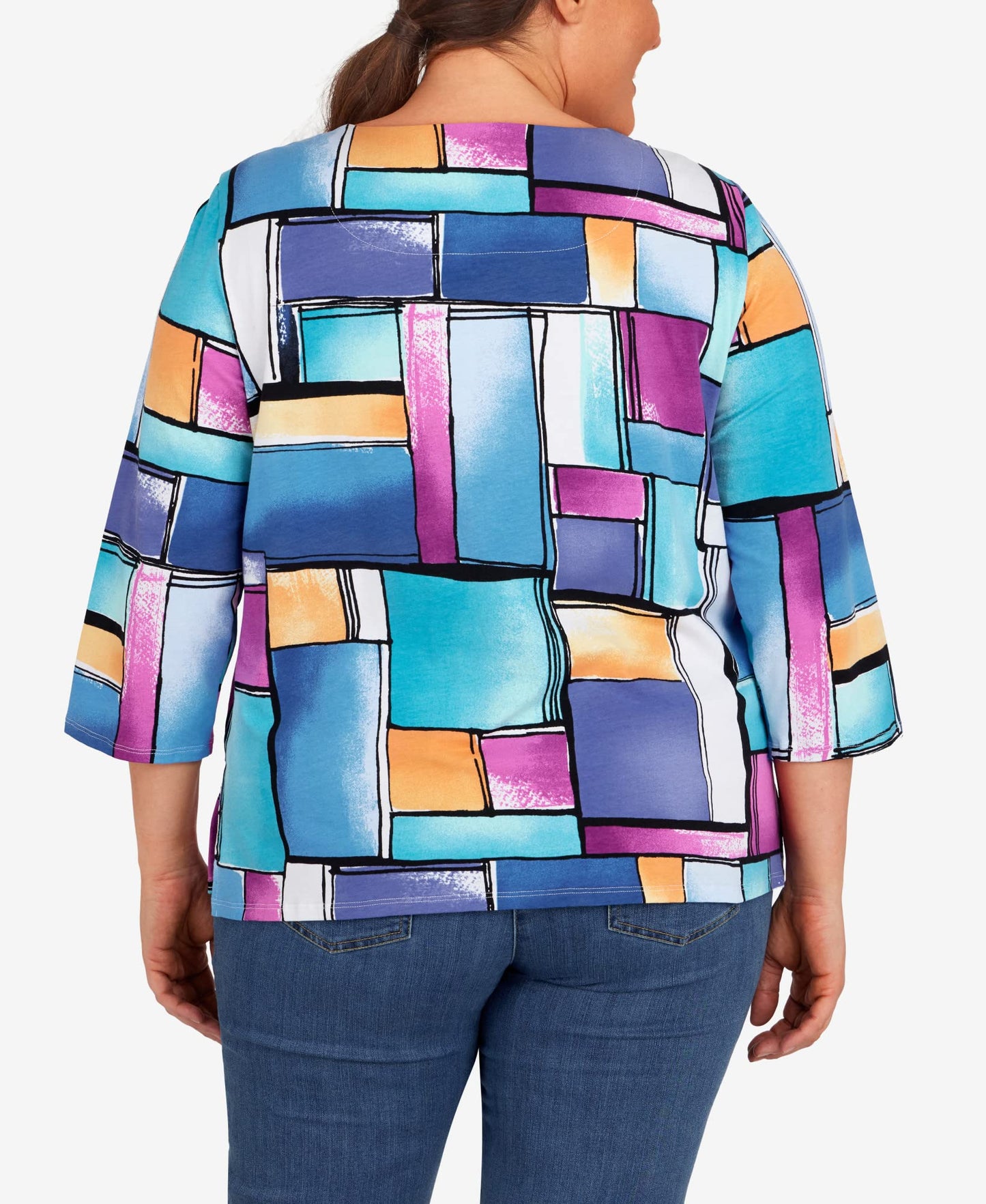 Alfred Dunner Women's Plus-Size Colorblock Square Neck Top