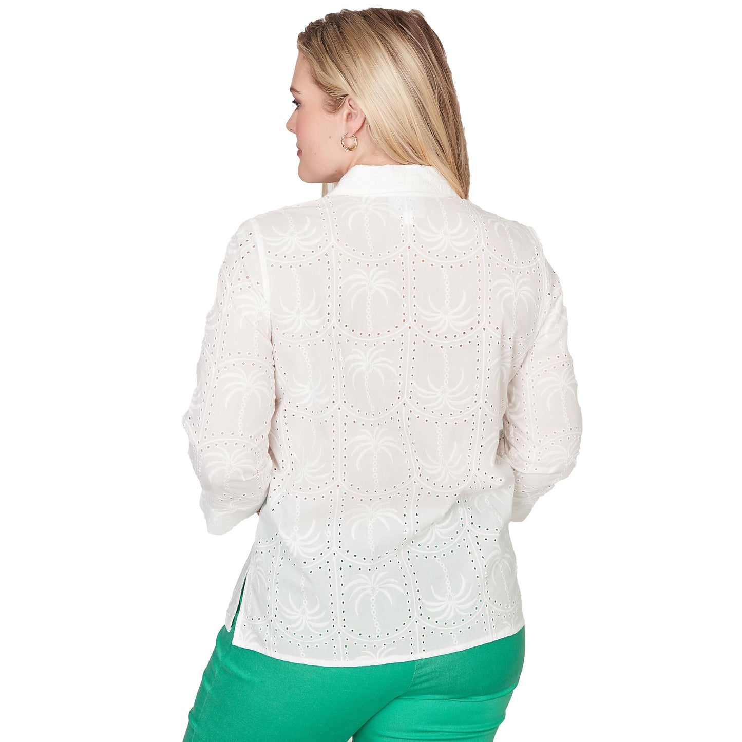Alfred Dunner Women's Eyelet Palm Tree Button Front Top
