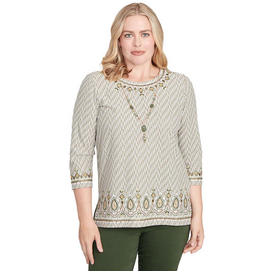 Textured Medallion Bordered Top with Necklace