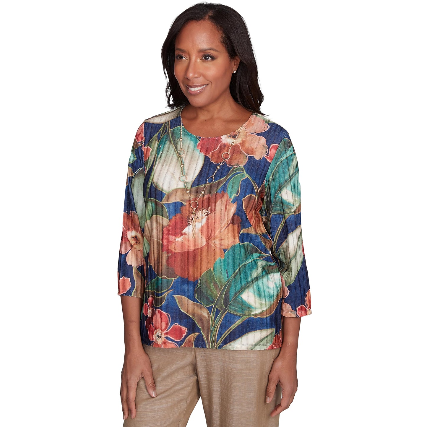 Alfred Dunner Drama Floral Polyester Top (US, Alpha, Small, Regular, Petite, Petite, Multi)