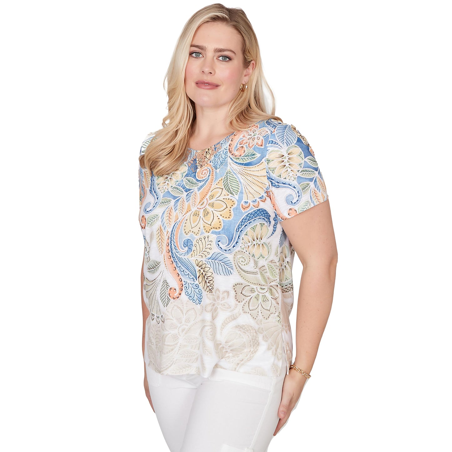 Alfred Dunner Women's Ombre Paisley Short Sleeve Tee