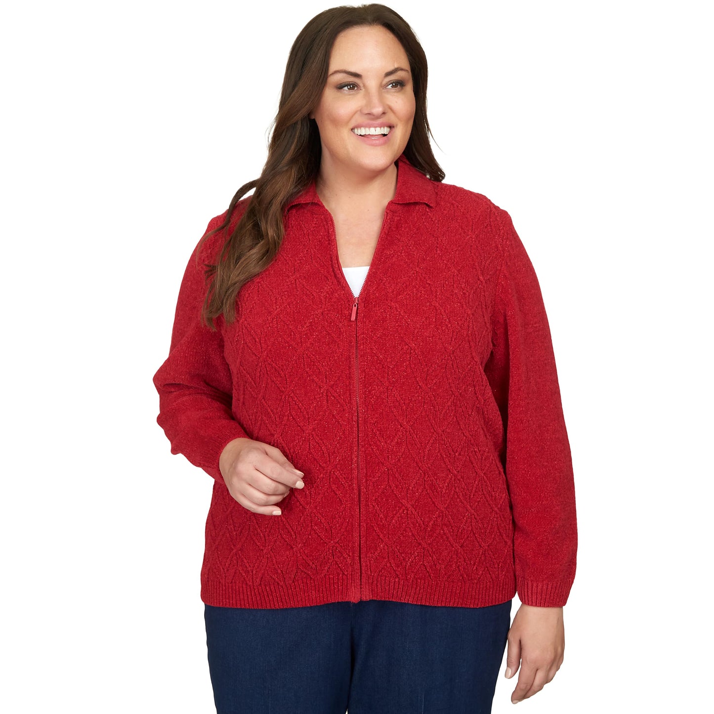 Alfred Dunner Classics Chenille/Lurex Zippered Cardigan