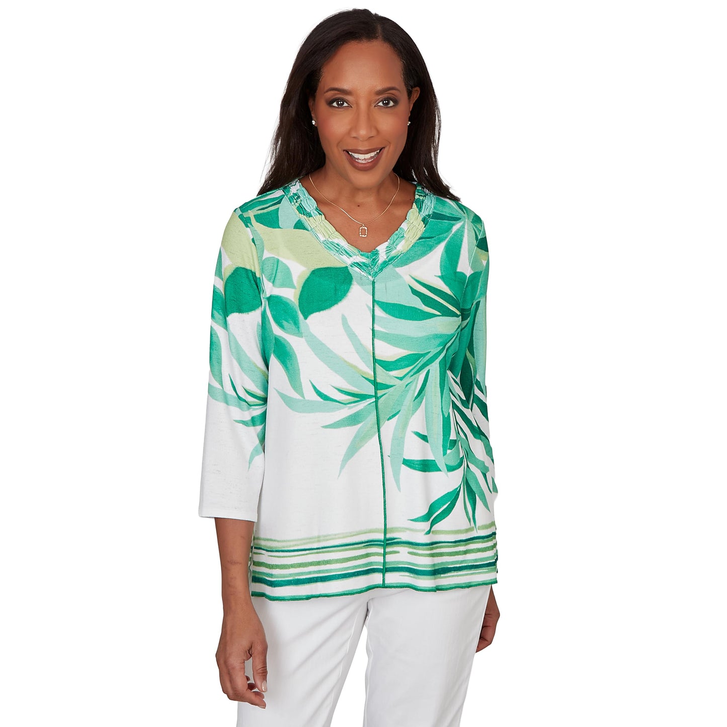 Alfred Dunner Women's Artisan Leaf Bordered Top