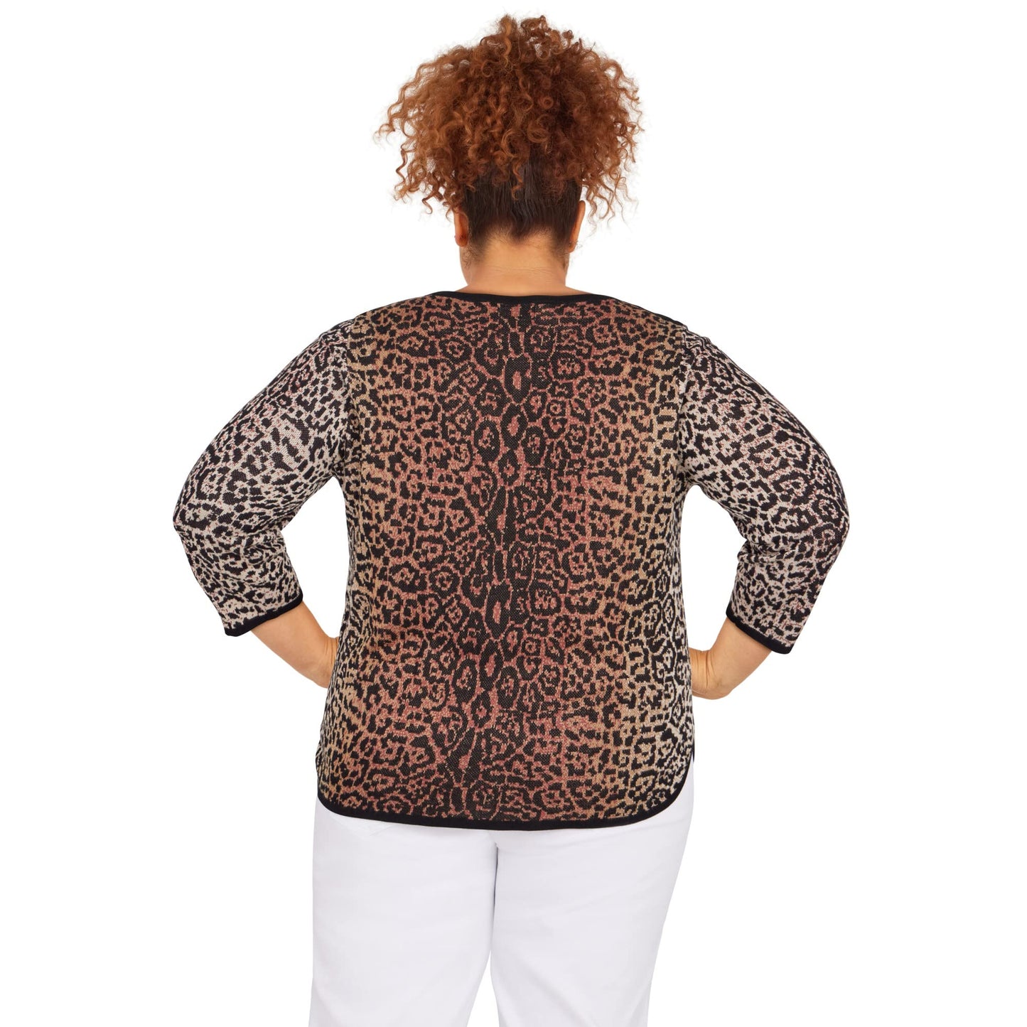 Alfred Dunner Women's Plus-Size Womens Animal Jacquard 3/4 Sleeve Sweater