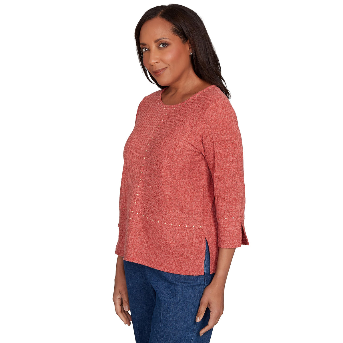 Alfred Dunner Women's Embellished Spliced Solid Top
