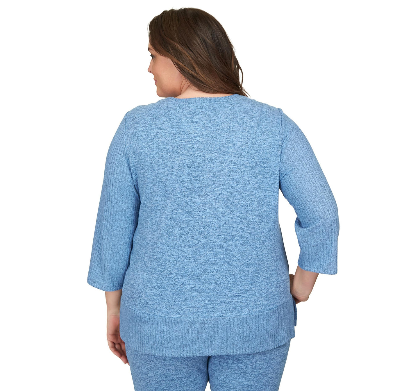 Alfred Dunner Comfort Zone Floral Embroidered with Slit Hem and Ribbed Sleeve (US, Alpha, 3X, Plus, Regular, Plus Size, Wedgewood)