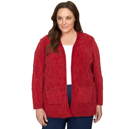 Alfred Dunner Women's Classics Chenille Long Open Cardigan