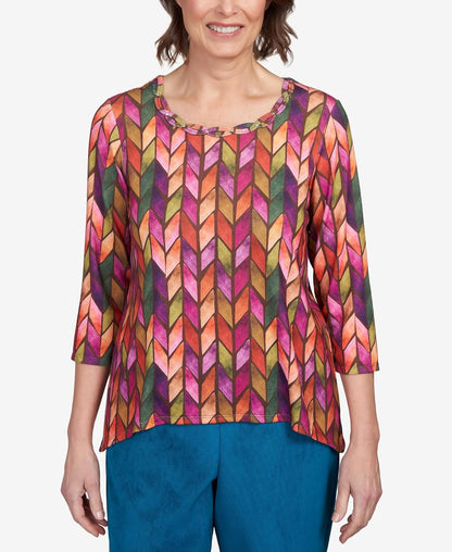 Alfred Dunner Classics Chevron Knit Polyester Top with Sharkbite Hem (US, Alpha, Large, Regular, Petite,