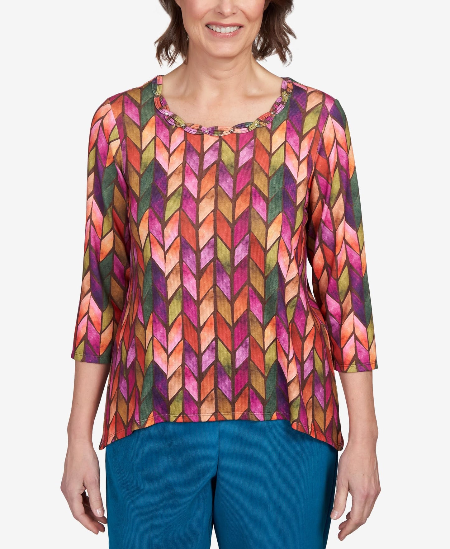 Alfred Dunner Classics Chevron Knit Polyester Top with Sharkbite Hem