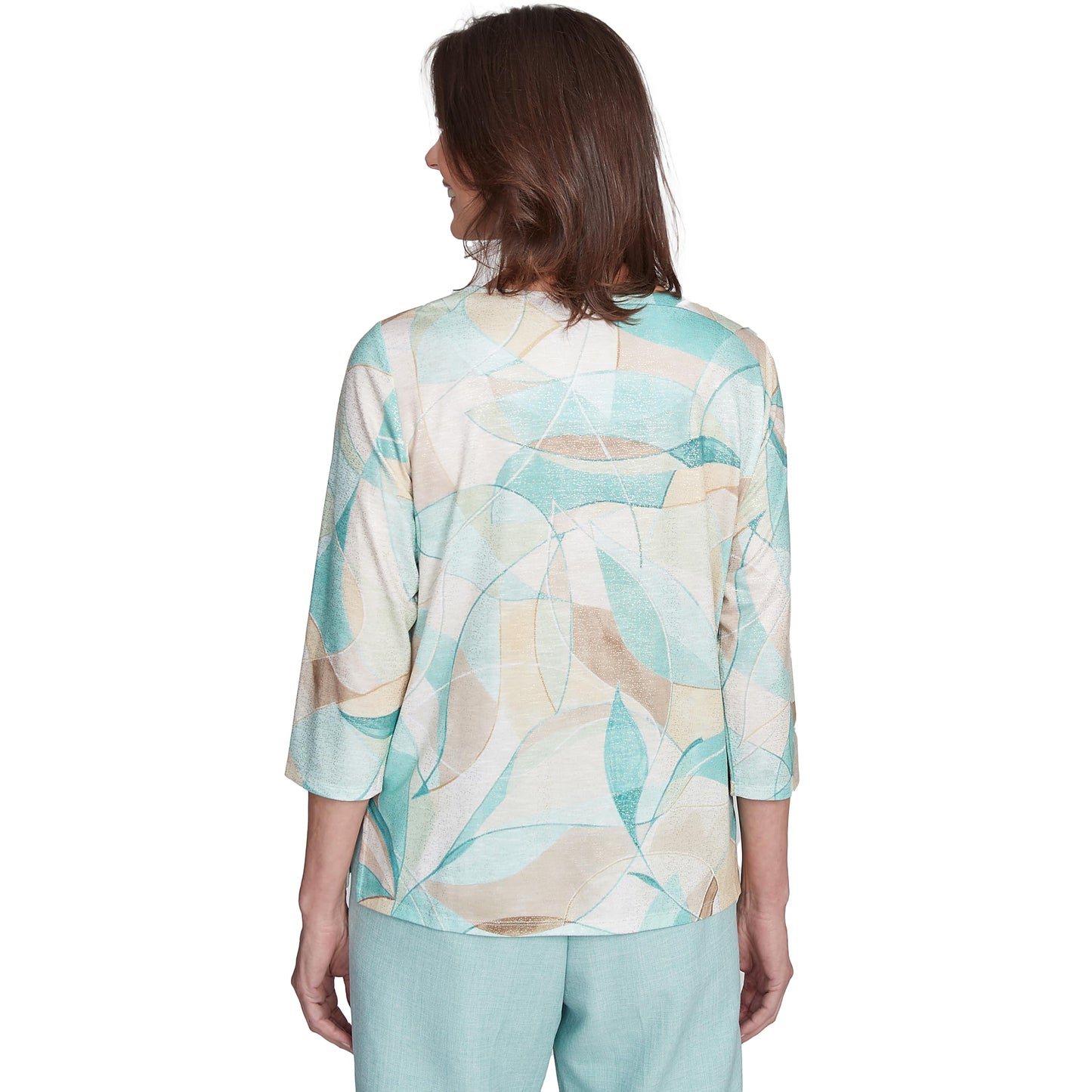 Alfred Dunner Women's Stained Glass Crew Neck Top, Multi Neutral, Medium