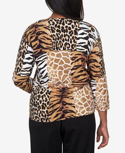 Alfred Dunner Classics Animal Patch Print Cotton Sweater