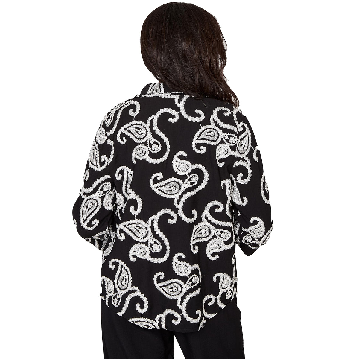 Alfred Dunner Women's Plus-Size Paisley Embroidered Two in One Top with Necklace, Size 2X, Black
