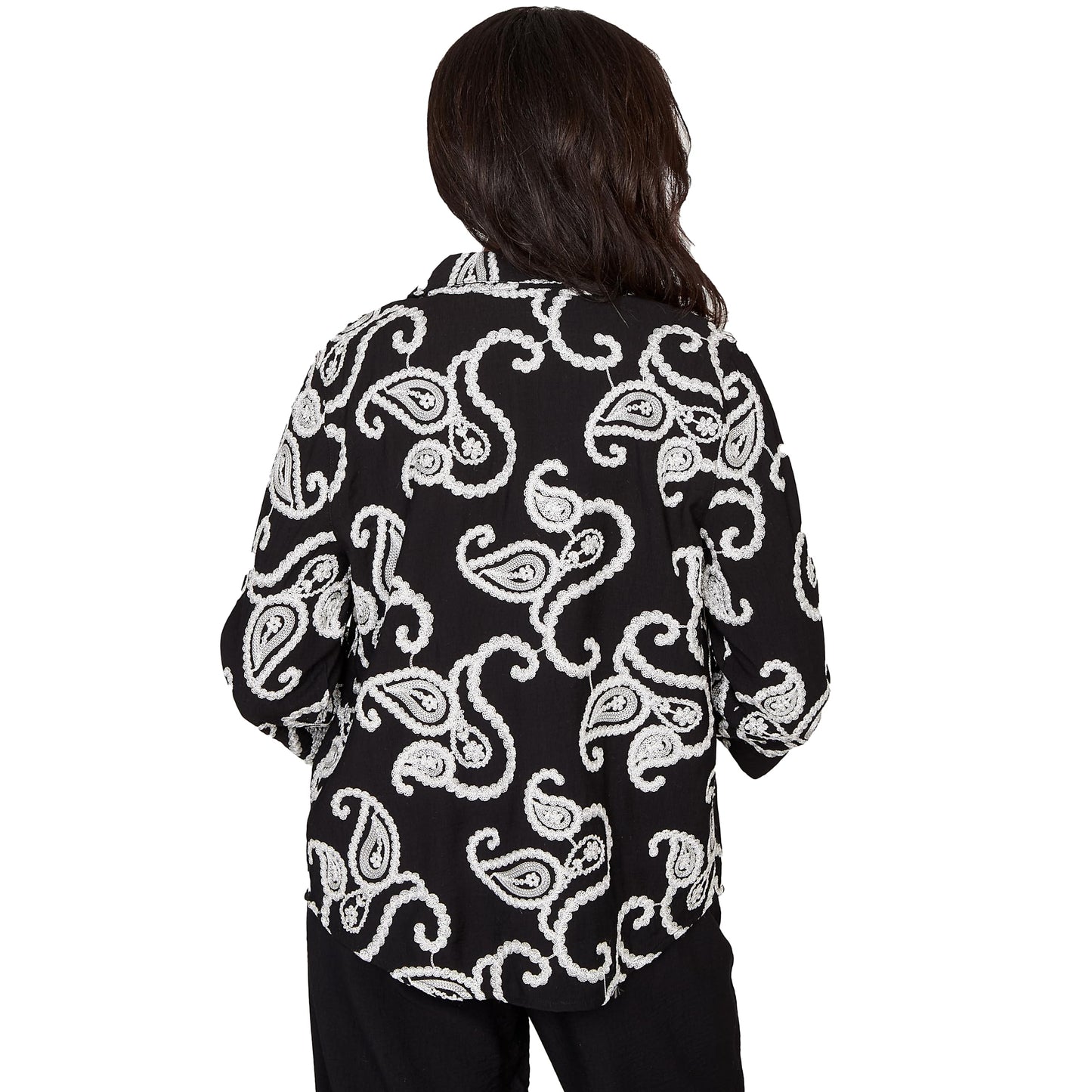 Alfred Dunner Women's Paisley Embroidered Two in One Top with Necklace