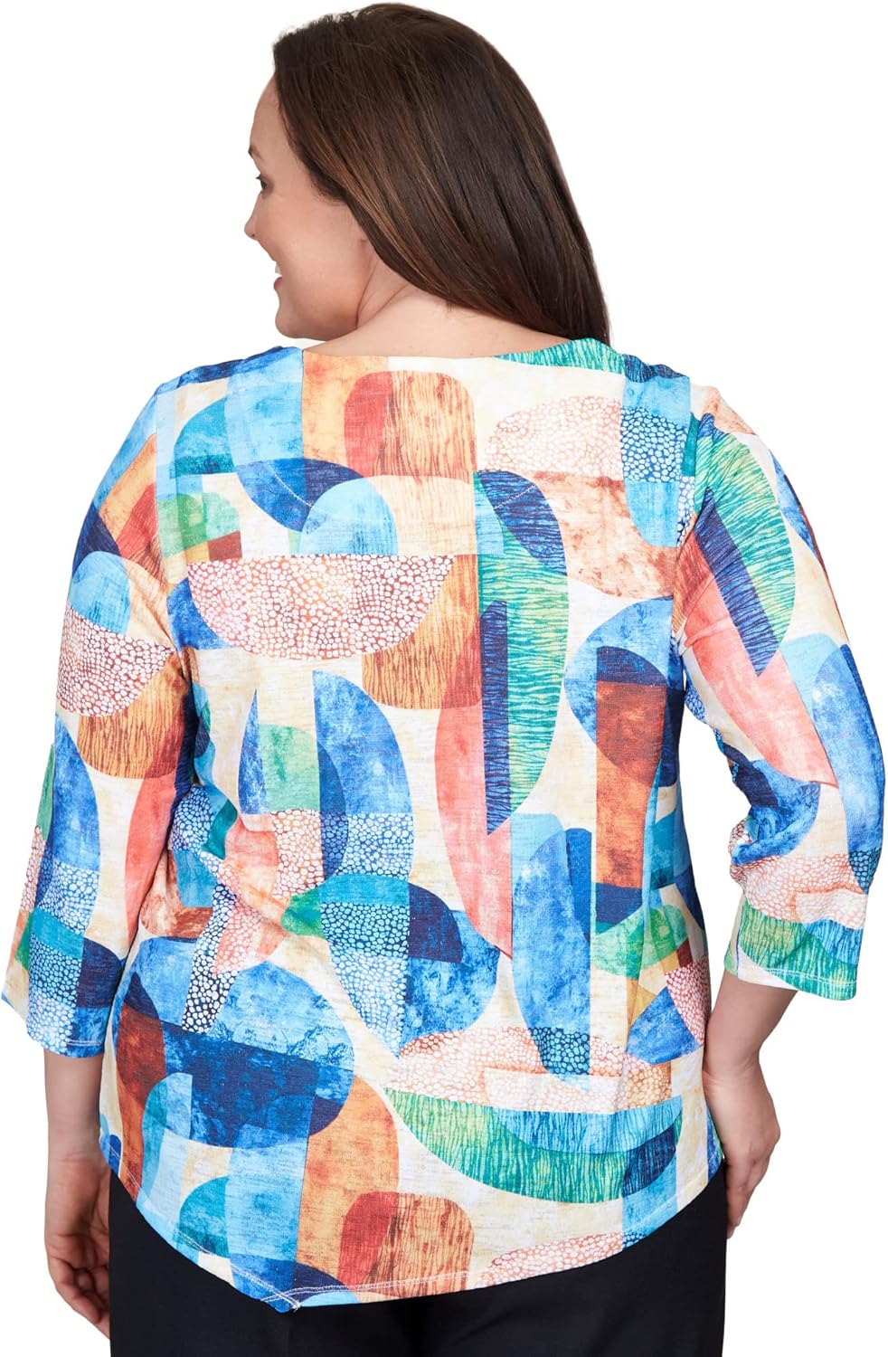 Alfred Dunner Women's Plus-Size Geometric Stained Glass Asymmetric Top Size 3X Multi