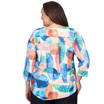 Alfred Dunner Women's Plus-Size Geometric Stained Glass Asymmetric Top