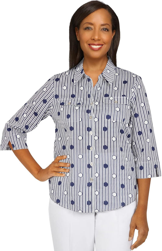 Alfred Dunner Women's Plus-Size Lightweight Dot Striped Shirt