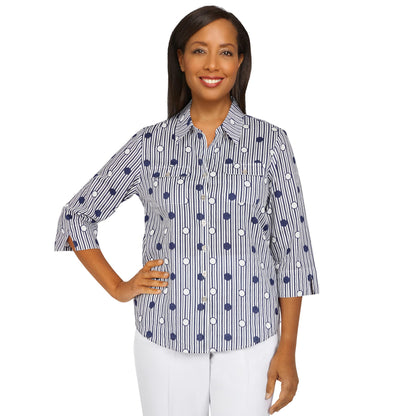 Alfred Dunner Women's Plus-Size Lightweight Dot Striped Shirt