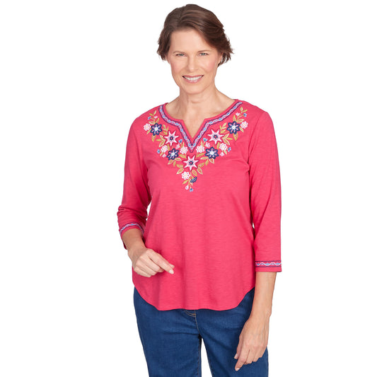 Alfred Dunner in Full Bloom Cotton/Polyester Top Fuschia Color (US, Alpha, 3X, Plus, Regular, Fuschia)