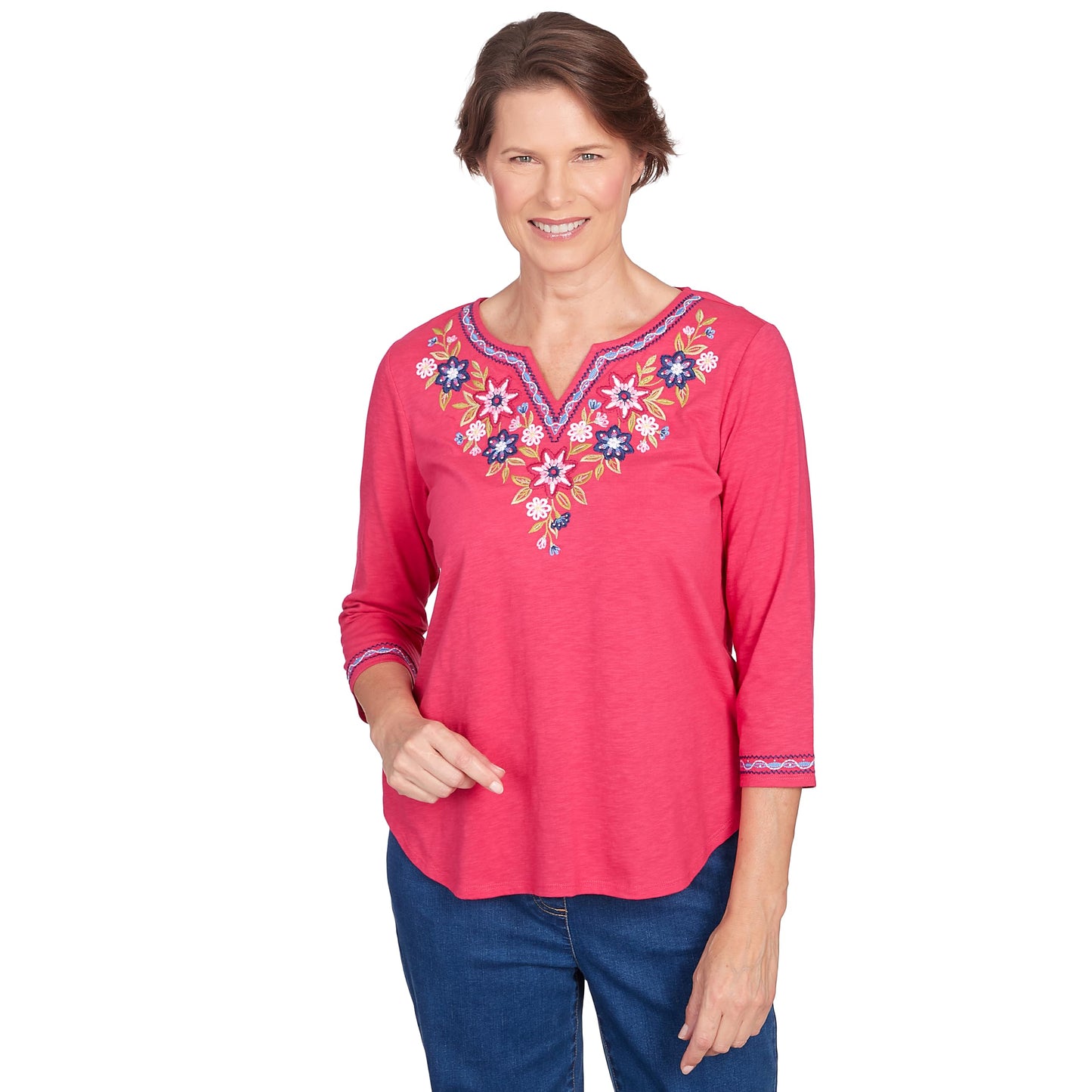 Alfred Dunner in Full Bloom Cotton/Polyester Top Fuschia Color