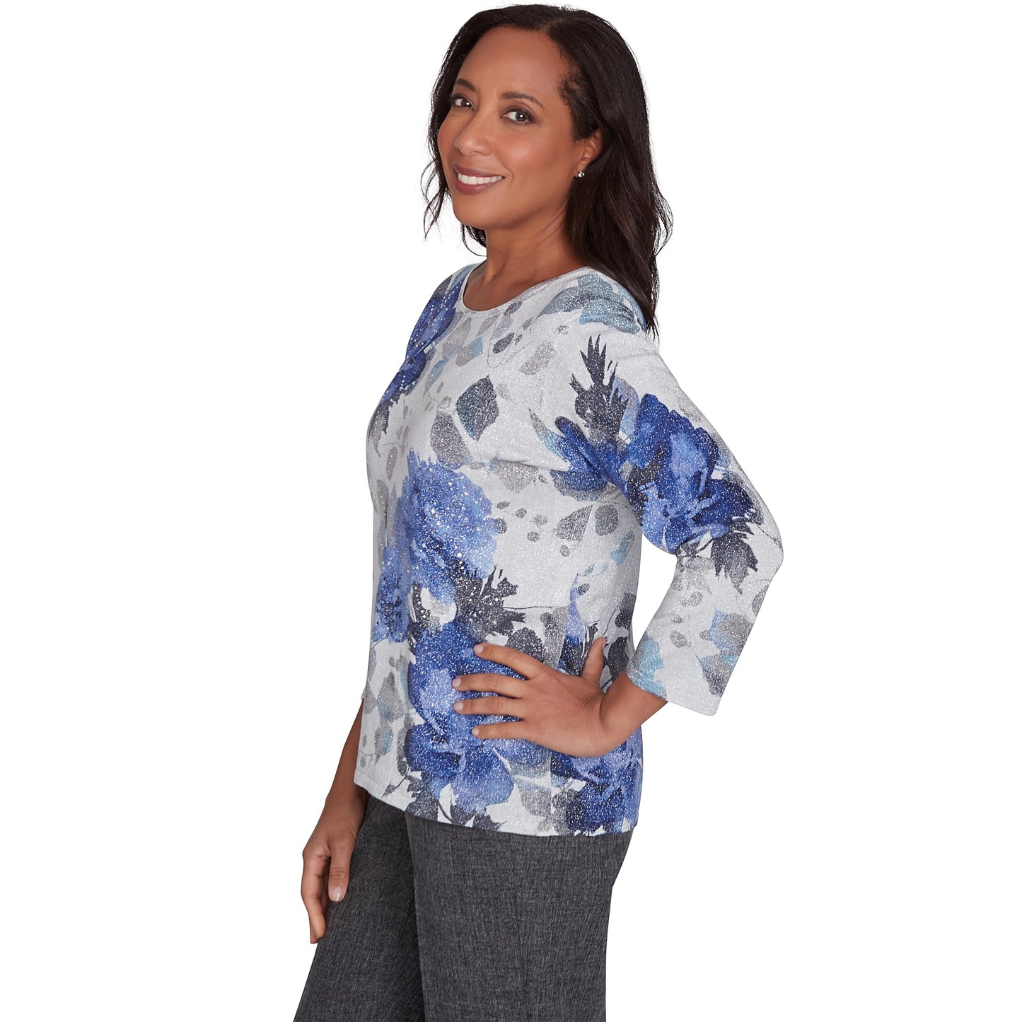 Alfred Dunner Worth Avenue Water Color Floral Shimmer Top