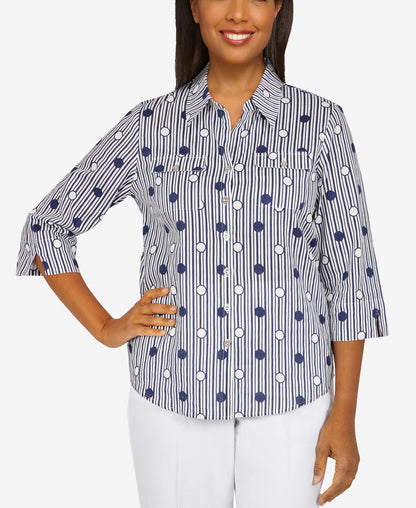 Alfred Dunner Women's Plus-Size Lightweight Dot Striped Shirt