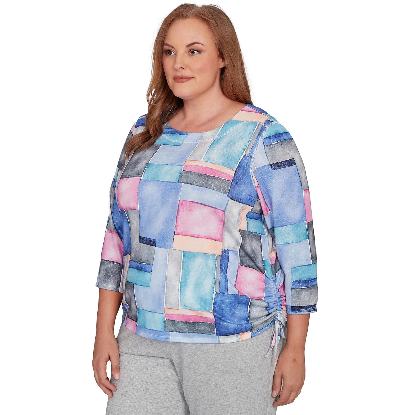 Tie Side Ruched Colorblock Top