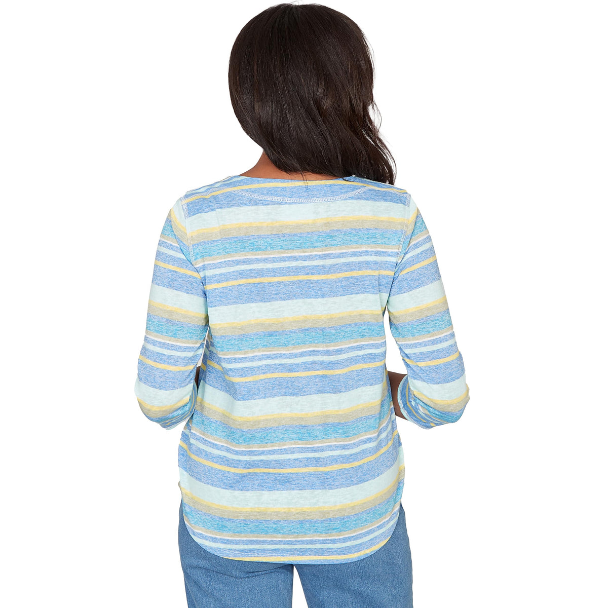 Alfred Dunner Women's Coastal Striped Top with Necklace, Size S, Blue