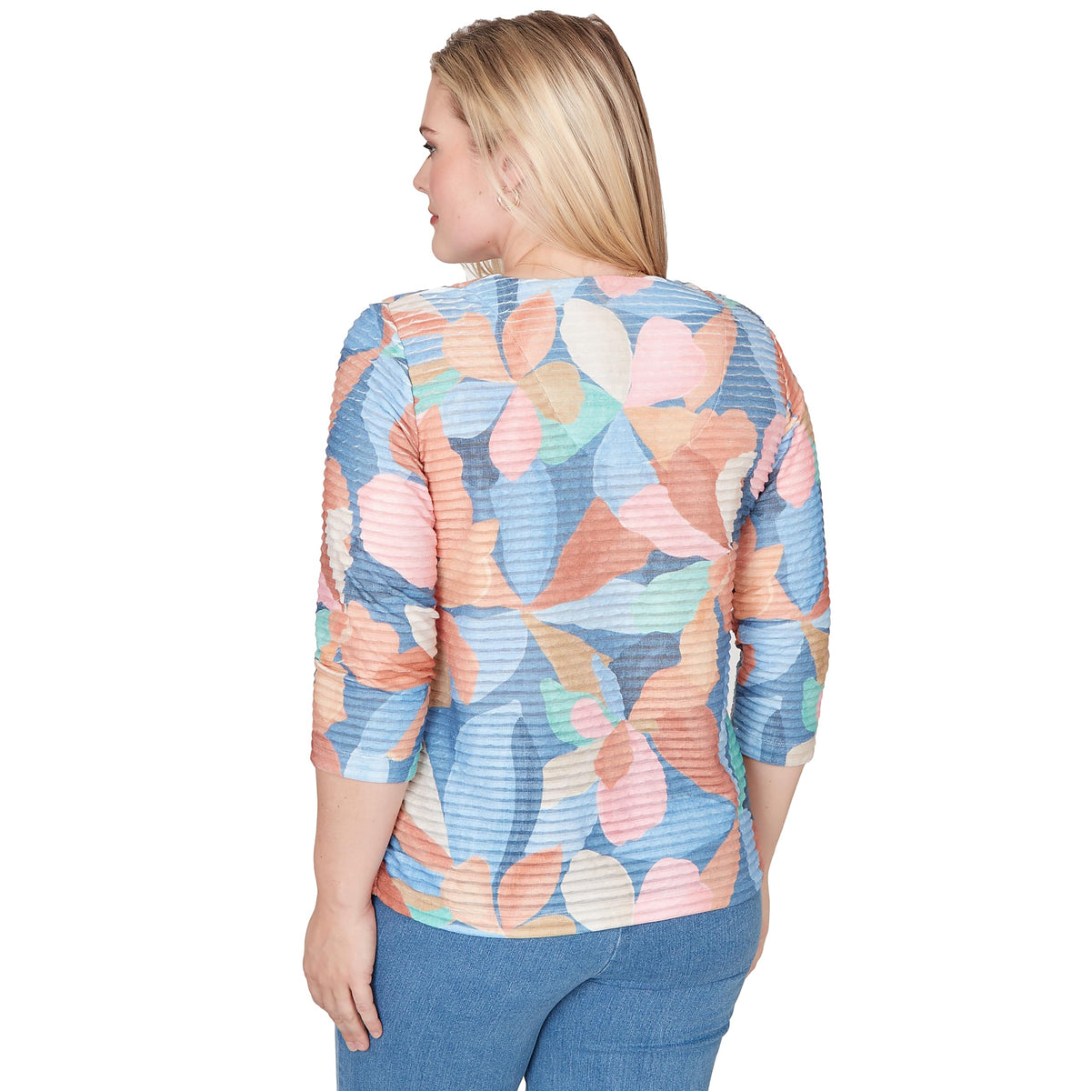 Alfred Dunner Women's Abstract Floral V Neck Top, Blue, S
