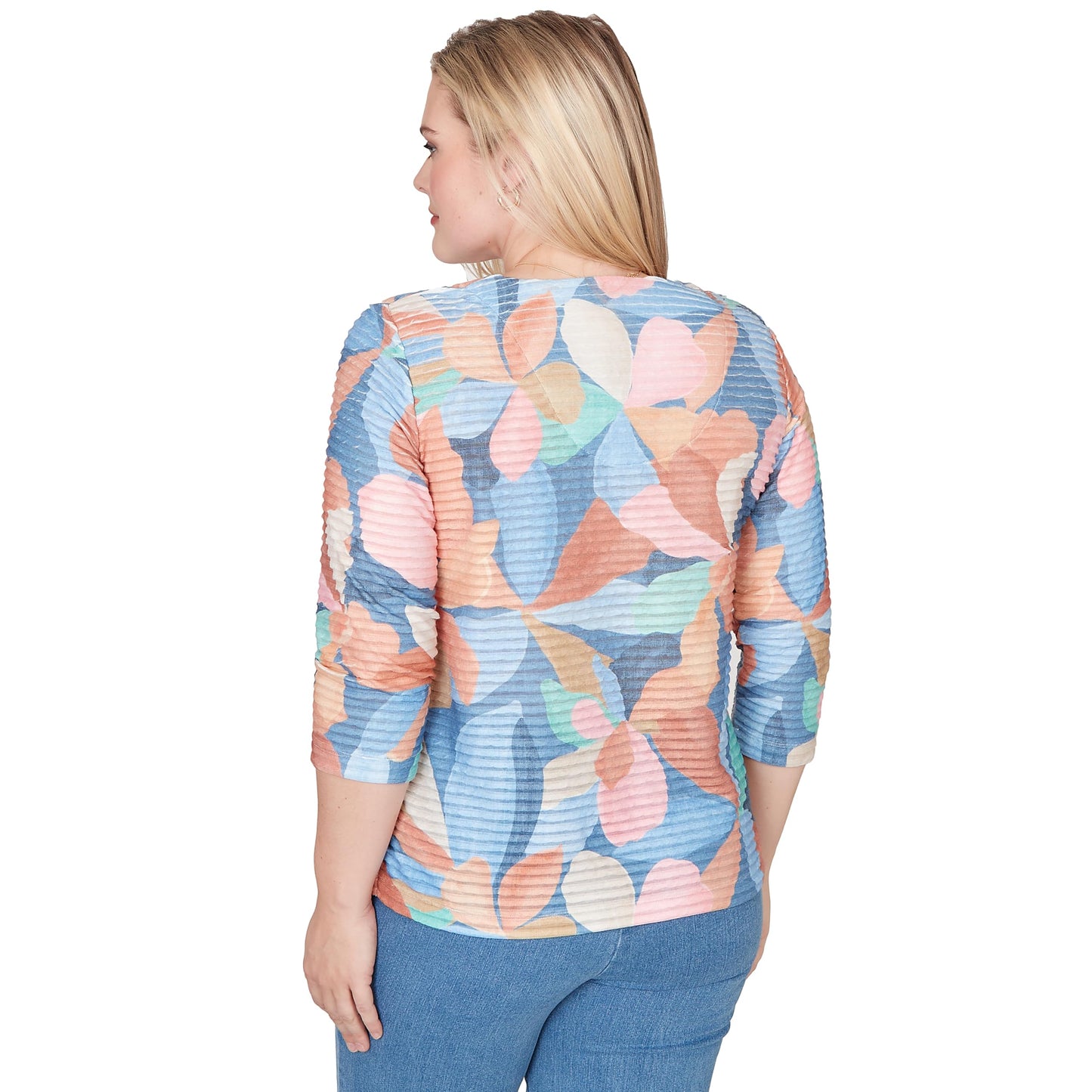 Alfred Dunner Women's Abstract Floral V Neck Top, Size XL, Blue Multi