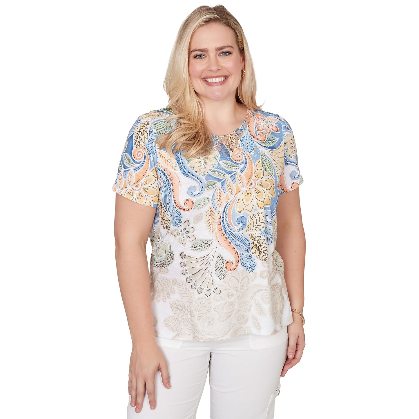 Alfred Dunner Women's Ombre Paisley Short Sleeve Tee