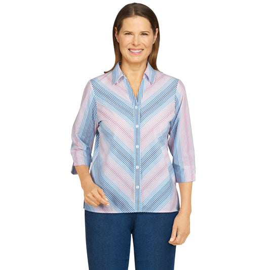 Alfred Dunner Womens Petite Mitered Stripe Print Shirt
