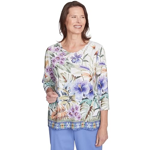 Alfred Dunner Tropical Border Polyester Top