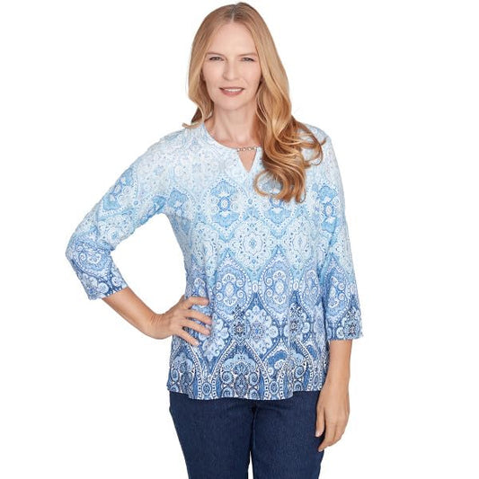 Alfred Dunner Classic CottonOmbre Medallion Top
