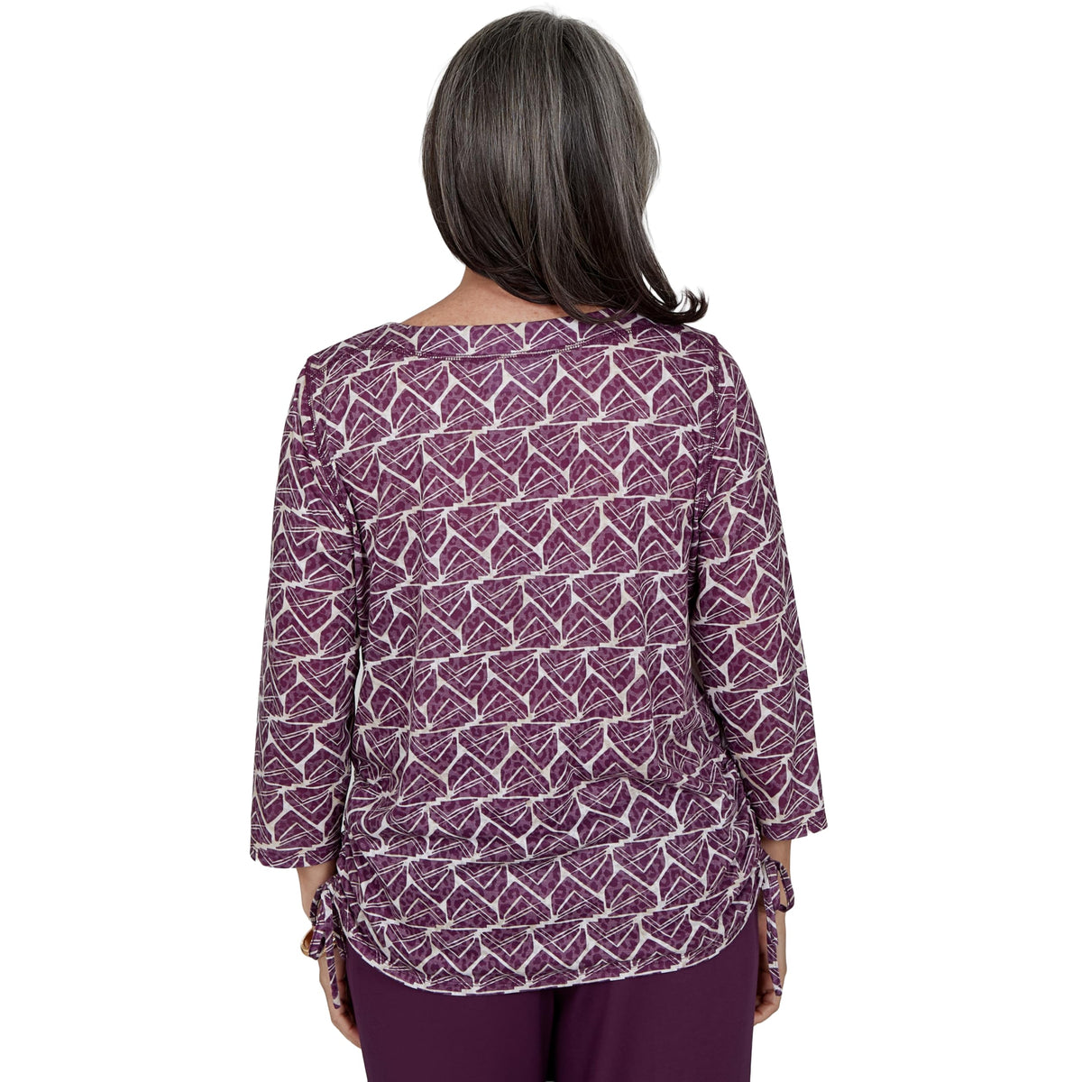 Alfred Dunner Women's Geo Twin Print Knit Top, Plum, M