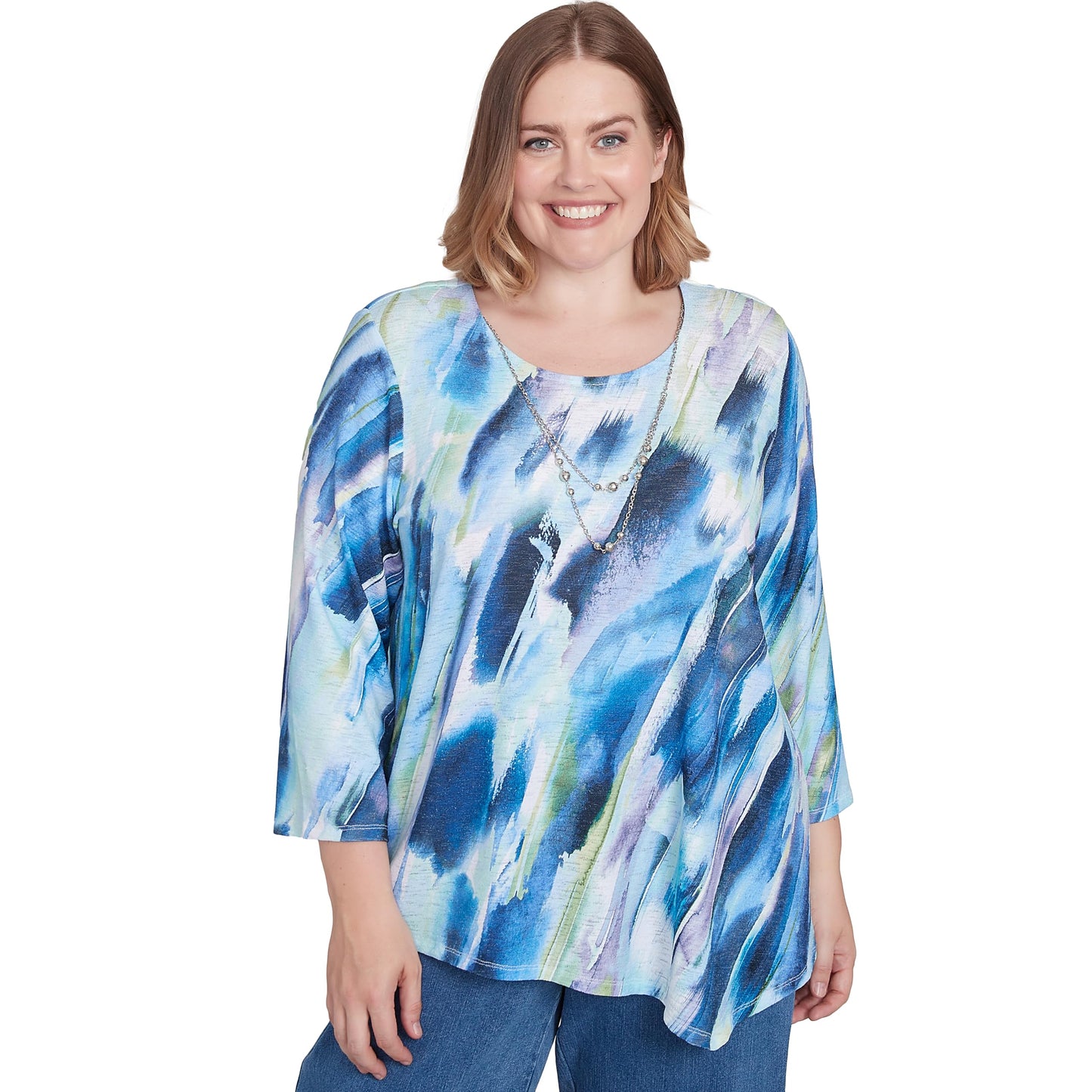 Diagonal Brushstroke Top with Necklace