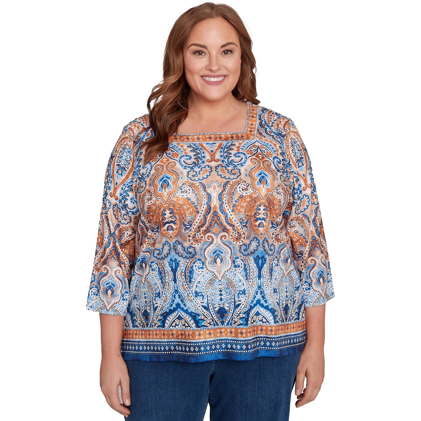 Medallion Bordered Square Neck Top