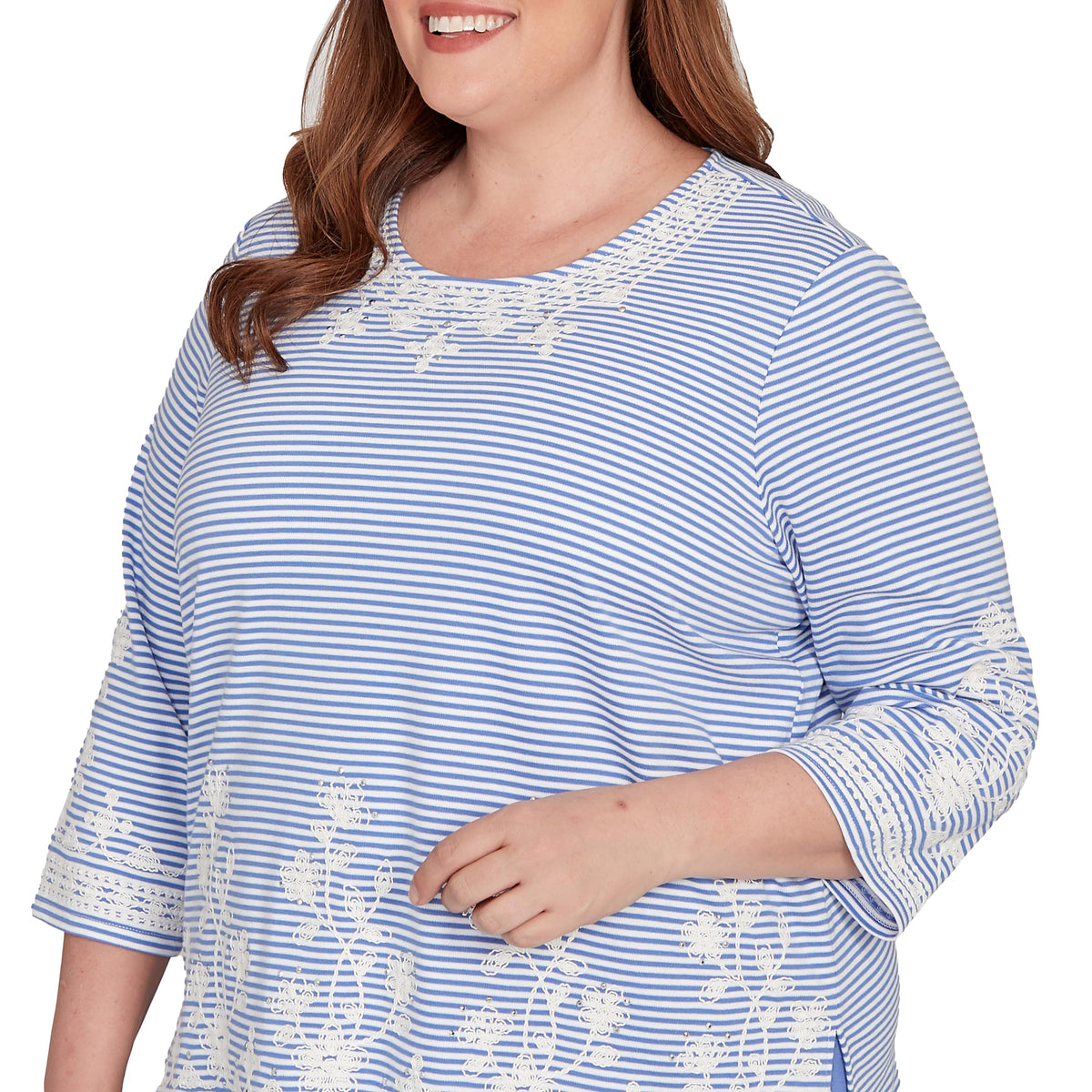 Embellished Striped Crew Neck Top