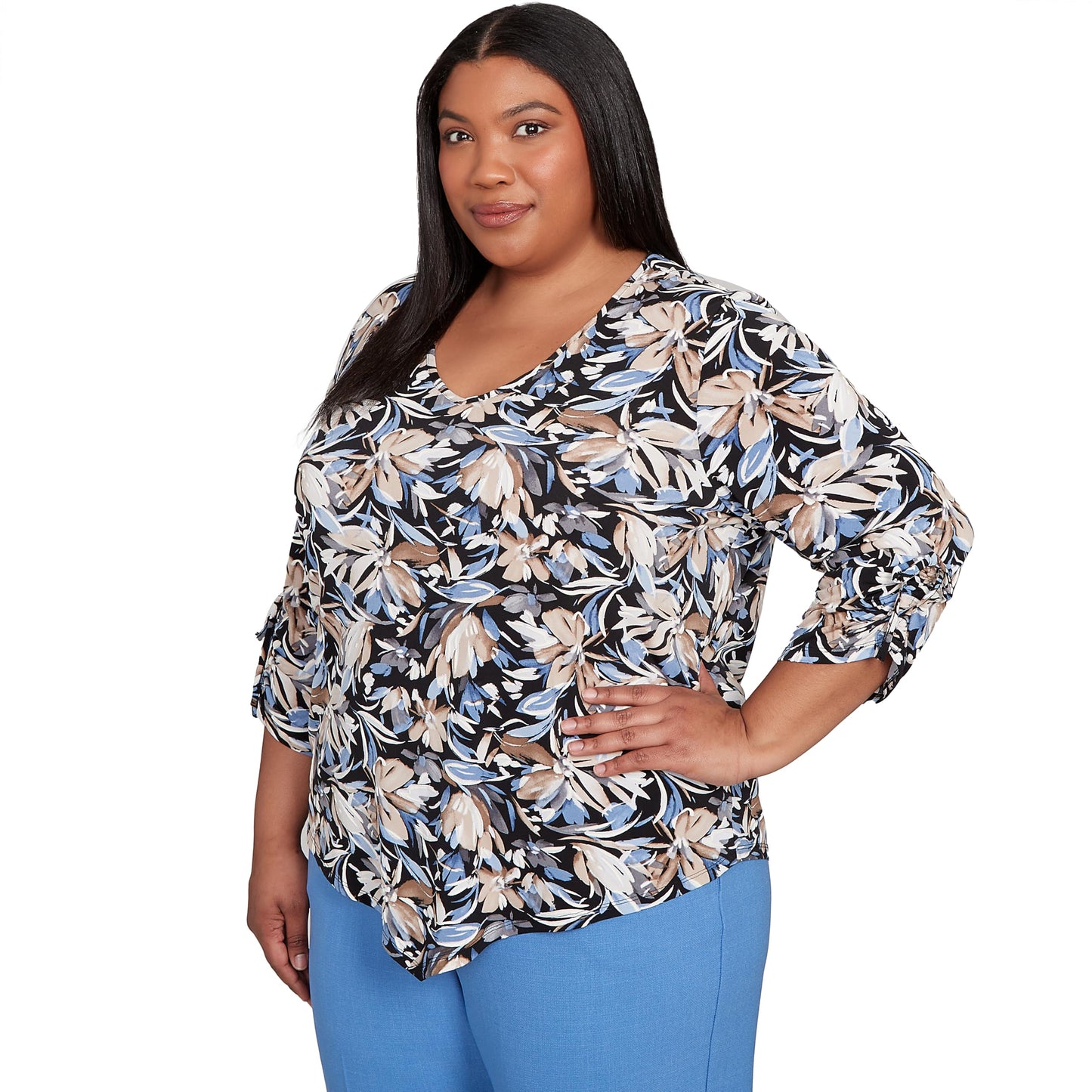 Tie Sleeve Brushstroke Floral Knit Top