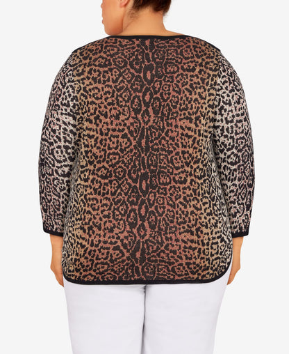 Alfred Dunner Women's Plus-Size Womens Animal Jacquard 3/4 Sleeve Sweater